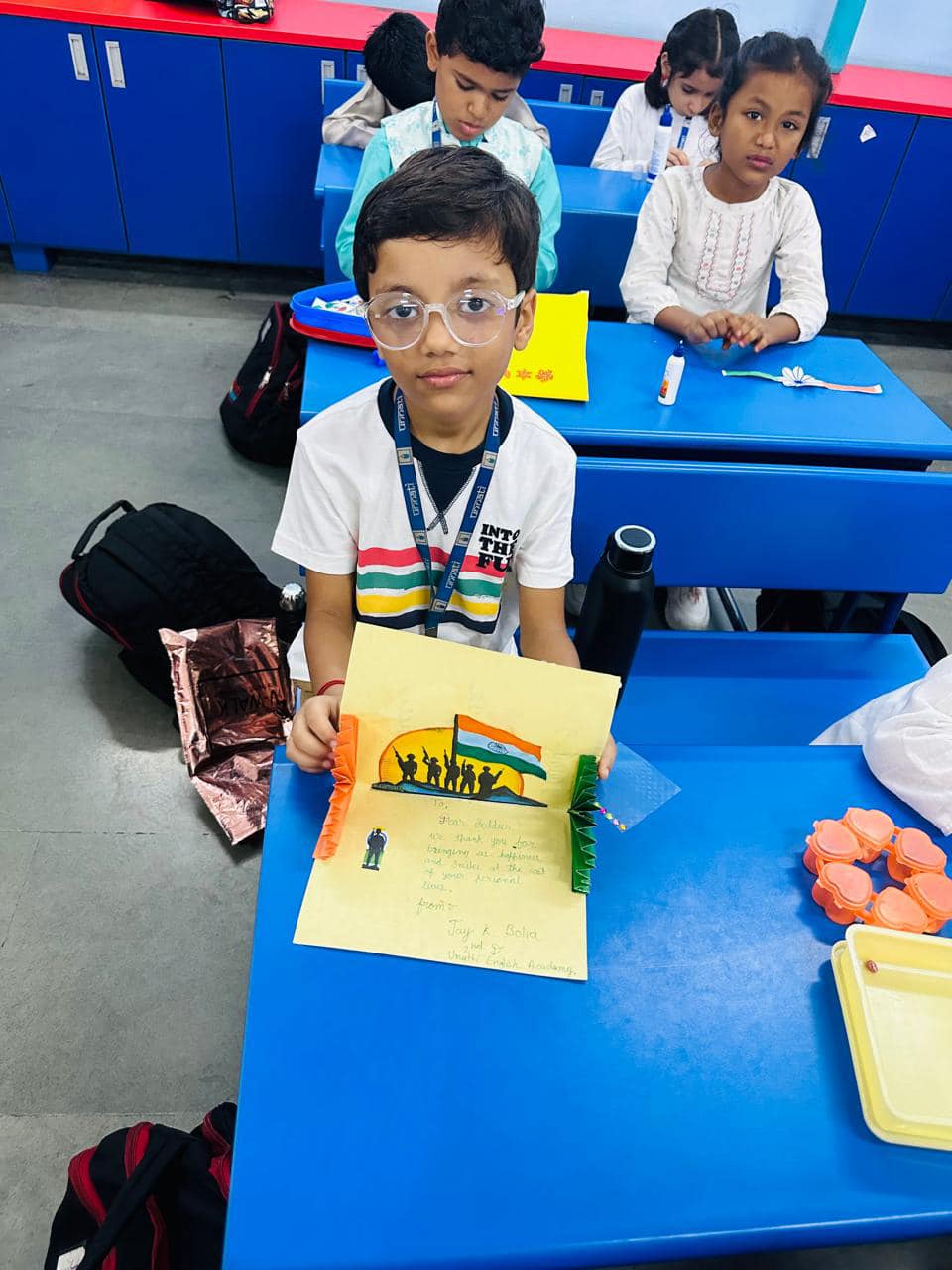 Grade 1 to 5 Activity  Rakhi making and Thank you Cards for Indian Soldiers.